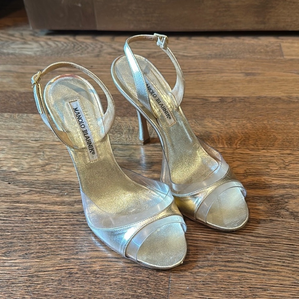 Vintage Manolo Blahnik Heels in White Gold